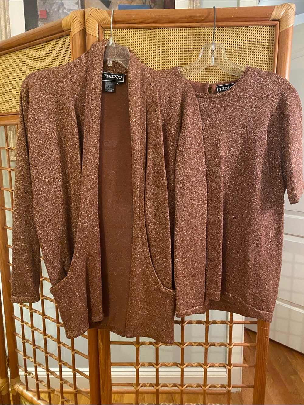 Women's Sparkle Knit Cardigan & Top Set - Rose Brown